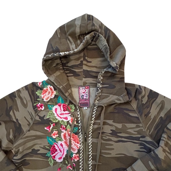 Johnny Was JWLA Women XL Camo Floral Embroidered Zip Up Dorana Hoodie Sweatshirt - Picture 2 of 5